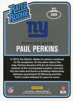 2016 Donruss - Press Proofs Red #389 Paul Perkins Back