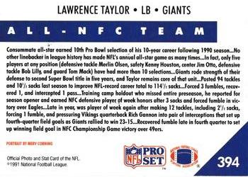 1991 Pro Set - Autographed #394 Lawrence Taylor Back