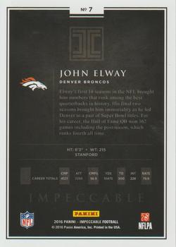 2016 Panini Impeccable #7 John Elway Back