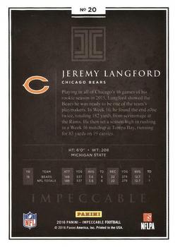 2016 Panini Impeccable #20 Jeremy Langford Back