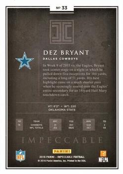 2016 Panini Impeccable #33 Dez Bryant Back