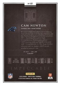 2016 Panini Impeccable #61 Cam Newton Back