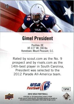 2012 Upper Deck USA Football #19 Gimel President Back