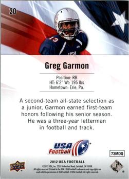 2012 Upper Deck USA Football #20 Greg Garmon Back