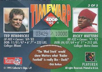 1995 Collector's Edge - TimeWarp Sunday Ticket #3 Ted Hendricks / Ricky Watters Back
