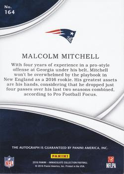 2016 Panini Immaculate Collection #164 Malcolm Mitchell Back
