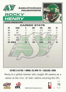 2003 Pacific  CFL - Red #76 Rocky Henry Back