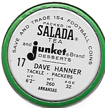 1962 Salada Coins #17 Dave Hanner Back