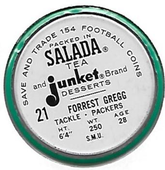 1962 Salada Coins #21 Forrest Gregg Back