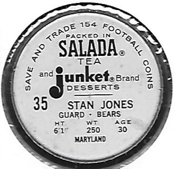 1962 Salada Coins #35 Stan Jones Back