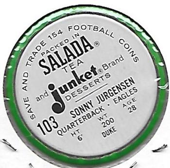 1962 Salada Coins #103 Sonny Jurgensen Back