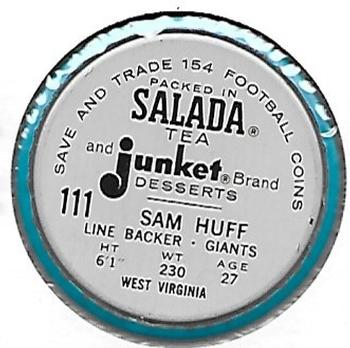 1962 Salada Coins #111 Sam Huff Back