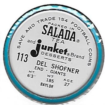 1962 Salada Coins #113 Del Shofner Back