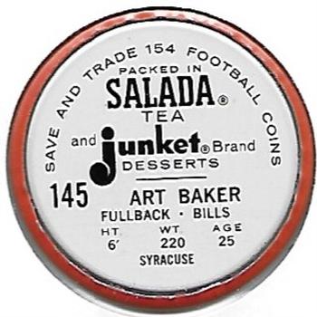 1962 Salada Coins #145 Art Baker Back