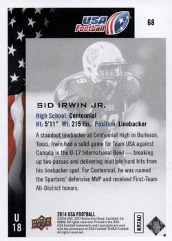 2014 Upper Deck USA Football #68 Sid Irwin Jr. Back