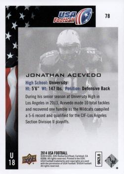 2014 Upper Deck USA Football #78 Jonathan Acevedo Back