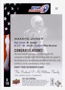 2014 Upper Deck USA Football - Autograph #57 Dakota Jones Back