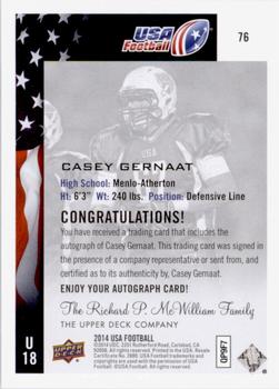 2014 Upper Deck USA Football - Autograph #76 Casey Gernat Back
