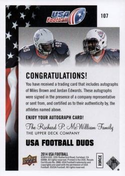 2014 Upper Deck USA Football - Autograph #107 Miles Brown / Jordan Edwards Back