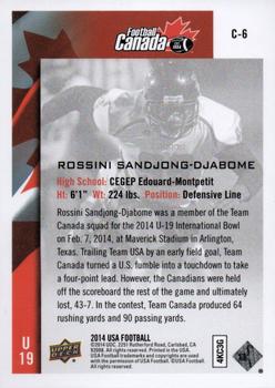 2014 Upper Deck USA Football - Team Canada #C-6 Rossini Sandjong-Djabome Back