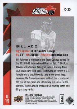 2014 Upper Deck USA Football - Team Canada #C-25 Bill Aziz Back