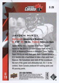 2014 Upper Deck USA Football - Team Canada #C-26 Jayden McCoy Back