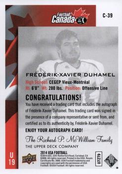 2014 Upper Deck USA Football - Team Canada Autograph #C-39 Frederik-Xavier Duhamel Back