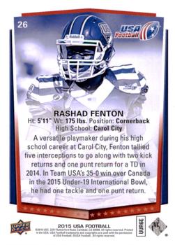 2015 Upper Deck USA Football #26 Rashad Fenton Back