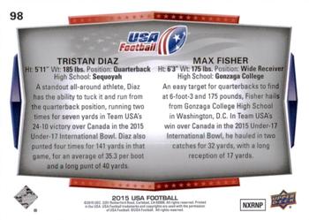 2015 Upper Deck USA Football #98 Tristan Diaz / Max Fisher Back