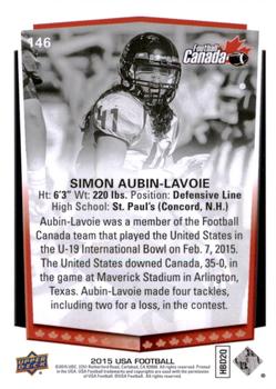 2015 Upper Deck USA Football #146 Simon Aubin-Lavoie Back