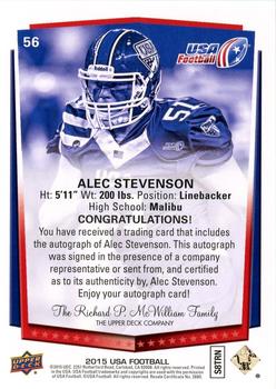 2015 Upper Deck USA Football - Autograph #56 Alec Stevenson Back