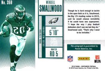 2016 Panini Contenders #359 Wendell Smallwood Back