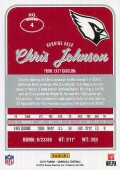 2016 Donruss - Stat Line Season #4 Chris Johnson Back