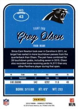 2016 Donruss - Stat Line Season #43 Greg Olsen Back