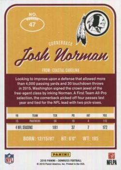 2016 Donruss - Stat Line Season #47 Josh Norman Back