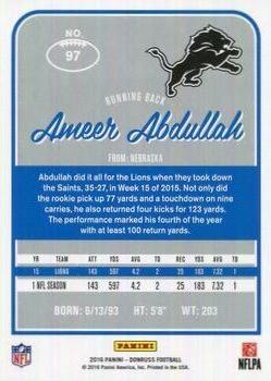 2016 Donruss - Stat Line Season #97 Ameer Abdullah Back