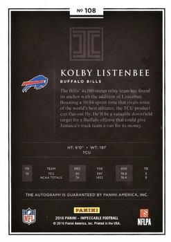 2016 Panini Impeccable - Rookie Autographs Gold #108 Kolby Listenbee Back