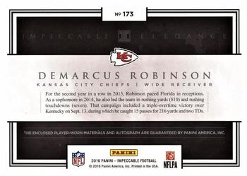 2016 Panini Impeccable - Elegance Rookie Helmet and Patch Autographs #173 Demarcus Robinson Back