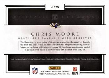 2016 Panini Impeccable - Elegance Rookie Helmet and Patch Autographs #175 Chris Moore Back
