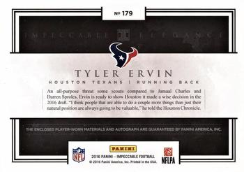 2016 Panini Impeccable - Elegance Rookie Helmet and Nameplate Autographs #179 Tyler Ervin Back