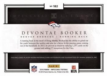 2016 Panini Impeccable - Elegance Rookie Helmet and Nameplate Autographs #182 Devontae Booker Back