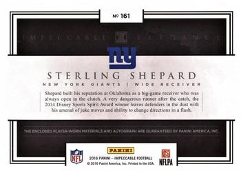 2016 Panini Impeccable - Elegance Rookie Dual NFL Logo Autographs #161 Sterling Shepard Back
