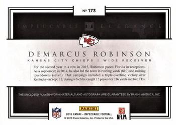 2016 Panini Impeccable - Elegance Rookie Dual NFL Logo Autographs #173 Demarcus Robinson Back