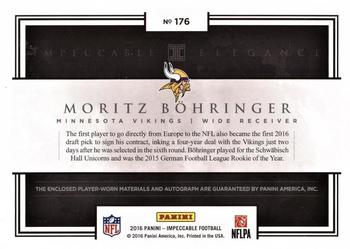 2016 Panini Impeccable - Elegance Rookie Dual NFL Logo Autographs #176 Moritz Bohringer Back
