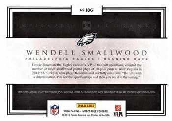 2016 Panini Impeccable - Elegance Rookie Dual NFL Logo Autographs #186 Wendell Smallwood Back