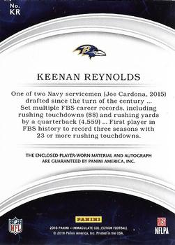 2016 Panini Immaculate Collection - Immaculate Signature Patches Rookie #KR Keenan Reynolds Back
