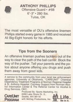 1986 Oklahoma Sooners Police #NNO Anthony Phillips (OL) Back