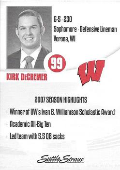 2008 Wisconsin Badgers Program Cards #NNO Kirk DeCremer Back