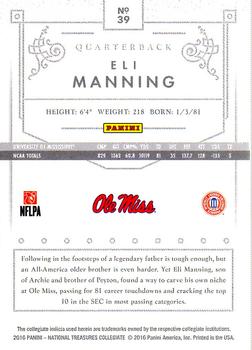 2016 Panini National Treasures Collegiate - Black #39 Eli Manning Back