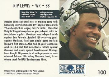1991 Pro Set WLAF #100 Kip Lewis Back